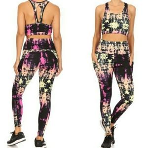 NWT BUTT-LIFTER SET! Leggings+Top Black Multi L Large